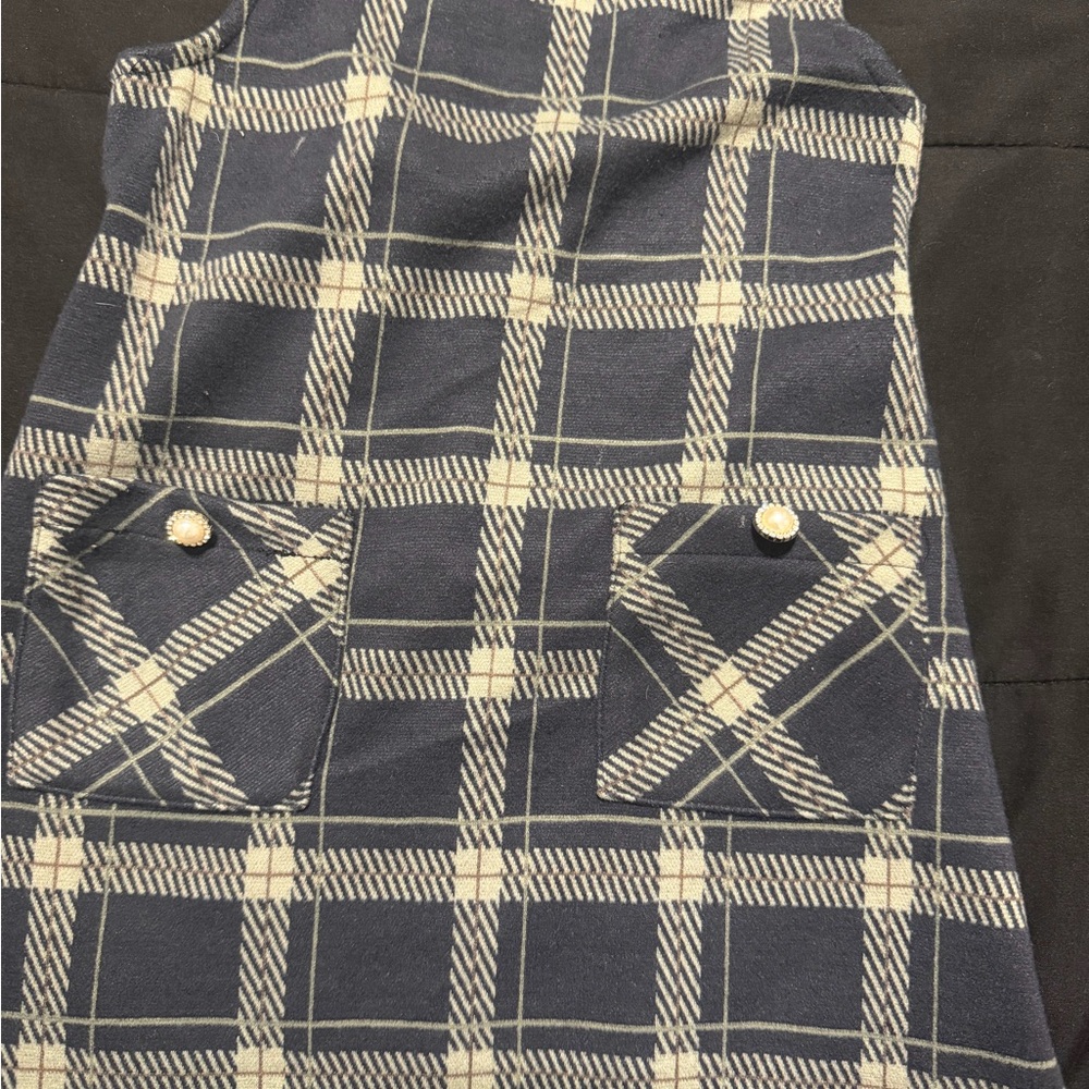 Joie Navy and Cream Plaid Kids Formal Dress